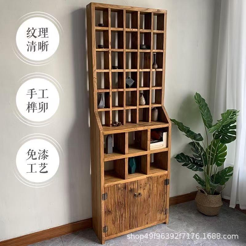 老榆列木室办公茶具博古实架复古木架多DTL格置物架酒柜民宿书架