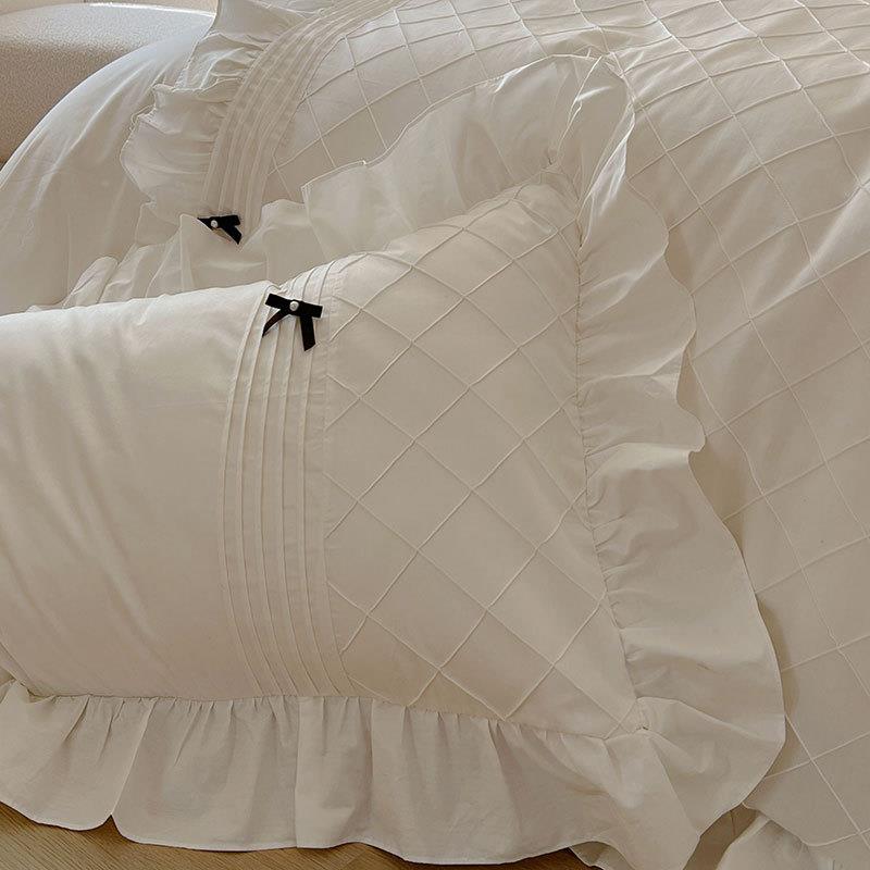 法式轻奢TTB色全白棉床上四件套公主风纯棉蝴蝶结被套单床床床裙