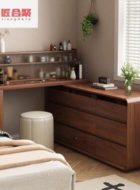新式梳妆台中实木斗柜一体化桌FZP卧室复古化妆台转妆角伸缩化妆