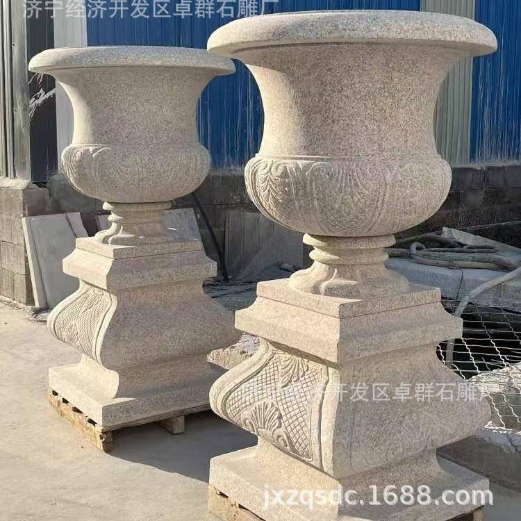 盆石雕924花盆花钵厂汉家白玉大理石雕盆刻花公园石花种植摆件
