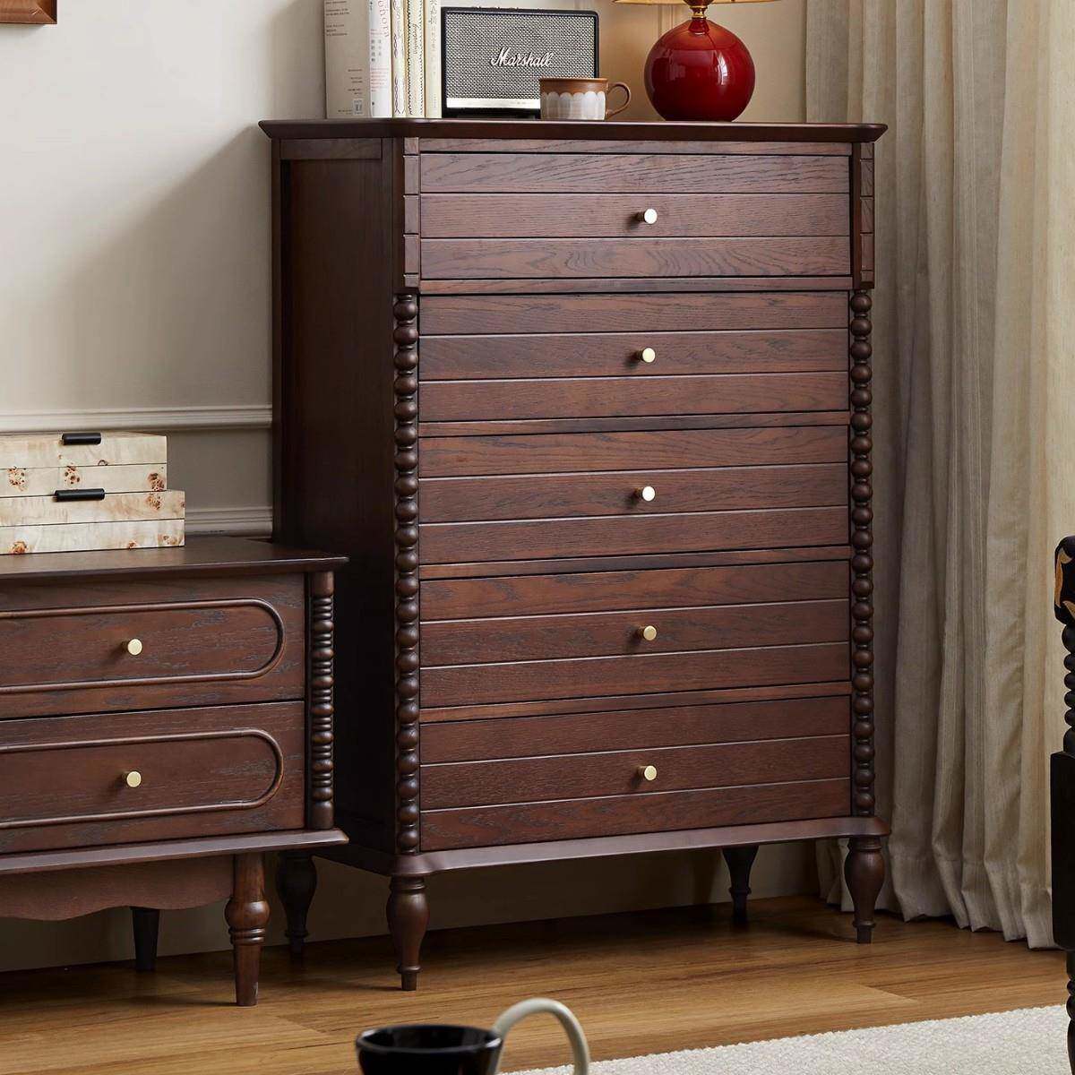 式实木斗柜家STX用客厅电古物视旁收纳置柜卧室复床尾储物五斗法