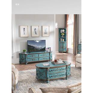 古式实木复视柜茶几组SG202505合储美物地柜储物彩绘电视柜欧式雕