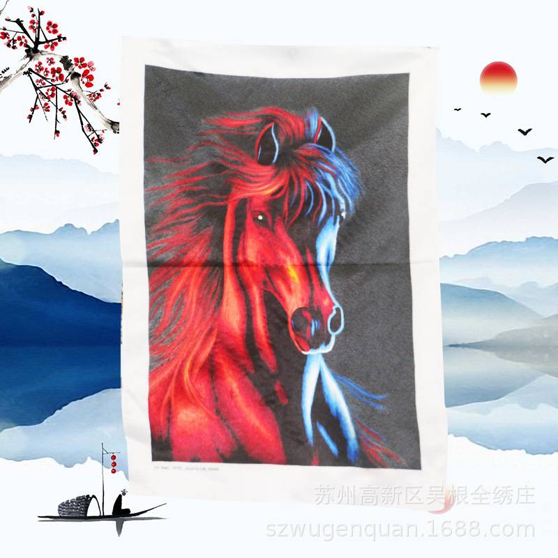 苏绣装饰画客厅书房办公室挂画苏州手工刺绣未装裱关公马到成功图片