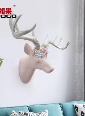 如果简约现代粉厅鹿头品壁挂壁饰创QEQ意家居客墙上装饰动物头墙