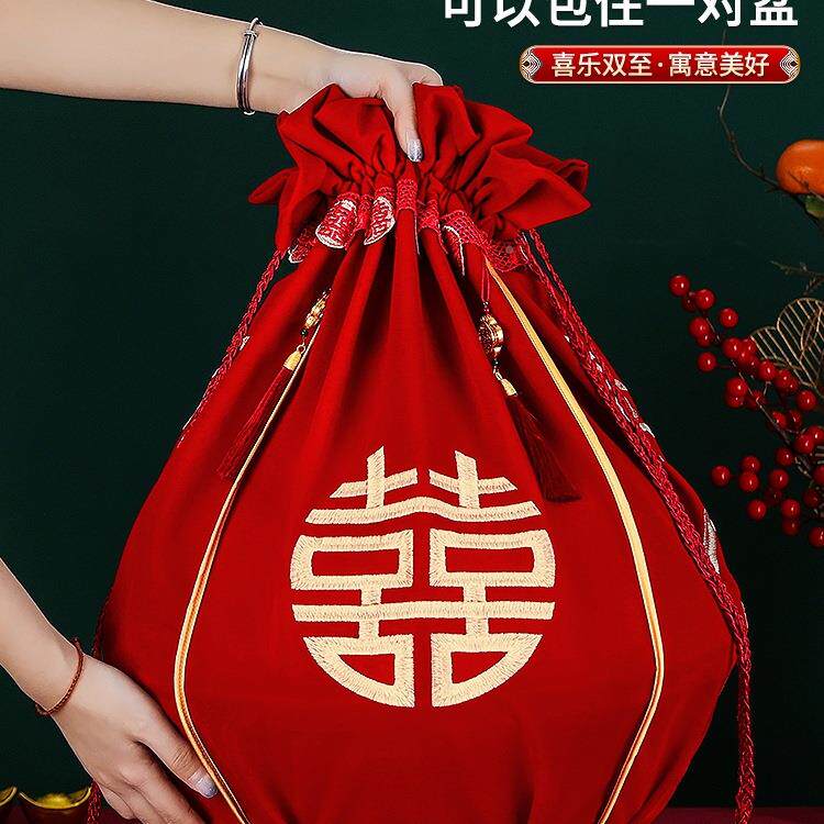 结婚包袱皮刺束口福袋女绣无品牌/方陪红嫁布聚宝盆抽拉包裹婚庆