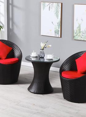 阳台SGY茶台藤条网桌红家用小卧室茶几玻璃组休闲小圆子藤椅茶桌