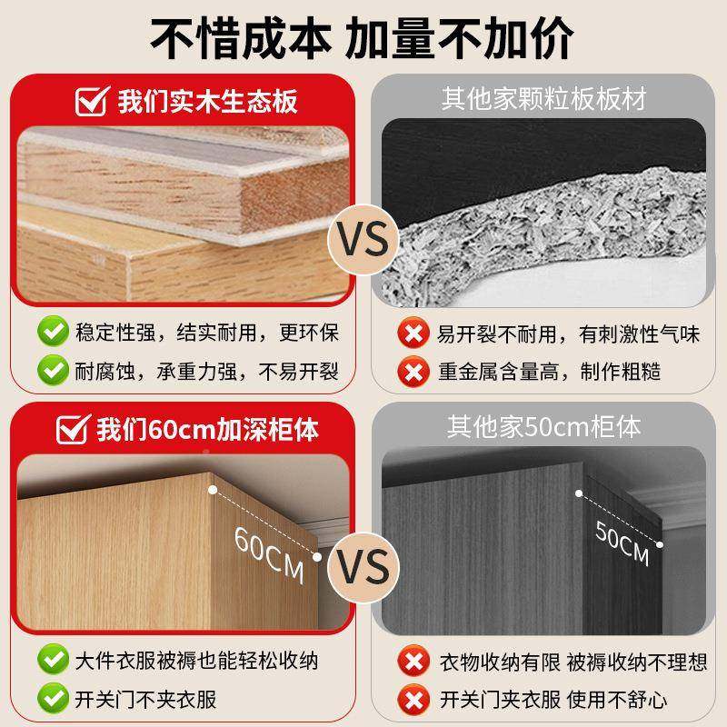 实木衣柜家用卧室原全风推拉HCL移门柜子小户木型出租房用儿大童