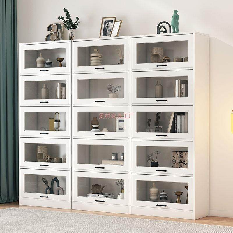 木柜书书架落地置物架带玻璃门防尘儿实童玩具组摆件收RFU纳柜合