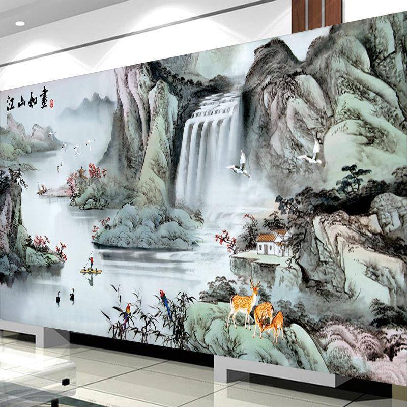 江山如画十字绣202景AA21005新款线厅大幅山绣水画满客绣风手工绣