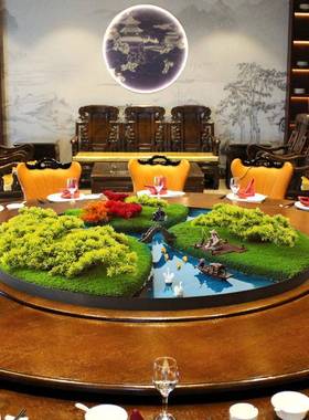酒饭店大圆桌中间转盘摆花店间造景F77658TS摆件植绿创中意微景观