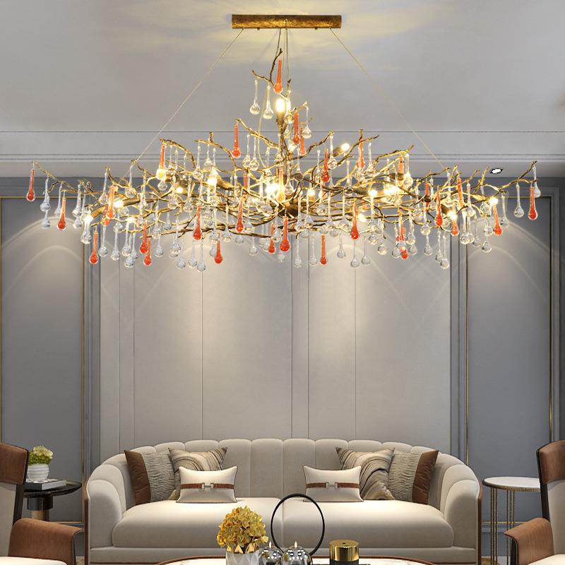 全铜奢餐厅水晶设计厅师38050款艺术水滴吊灯树枝灯serip轻枝形吊