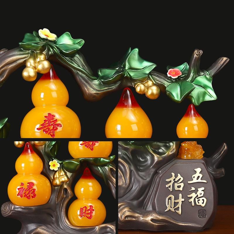 新饰款上市蜜蜡色树脂福K613招财葫芦摆件五创意居客厅博古家架装