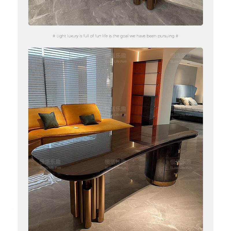 cavali书写桌字台l电桌带脑抽屉书桌意式轻PSP奢金属办公桌