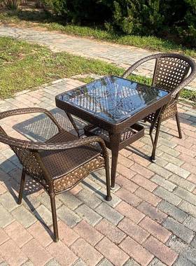 阳台茶几椅三件套组合休闲茶桌小庭院椅室外藤CWP藤编滕方桌