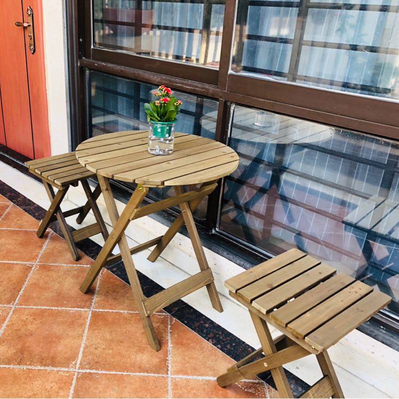 0J户外折叠桌椅套装实木休闲阳台桌小户型小茶几方桌双人饭桌复古