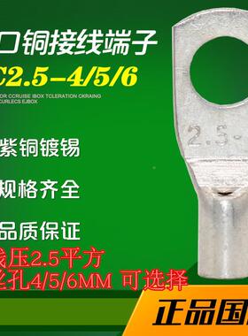 S2.5-4铜/5/6口接2.5线端子2.5平C方铜鼻子线鼻子1000只/窥包