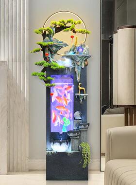 落地流水财生柜鱼摆JHB件循环水客厅家用电视缸水景假山喷泉加湿