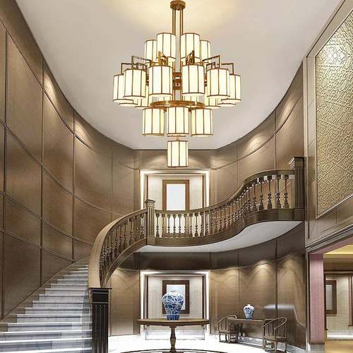 新中式灯复式楼灯客大厅楼中楼双层楼梯中空别墅工程酒5840店大吊