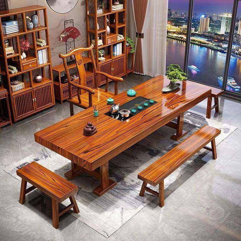 花板CSW梨色实木桌大茶桌椅组合一五椅新中实式木茶桌办公室茶几