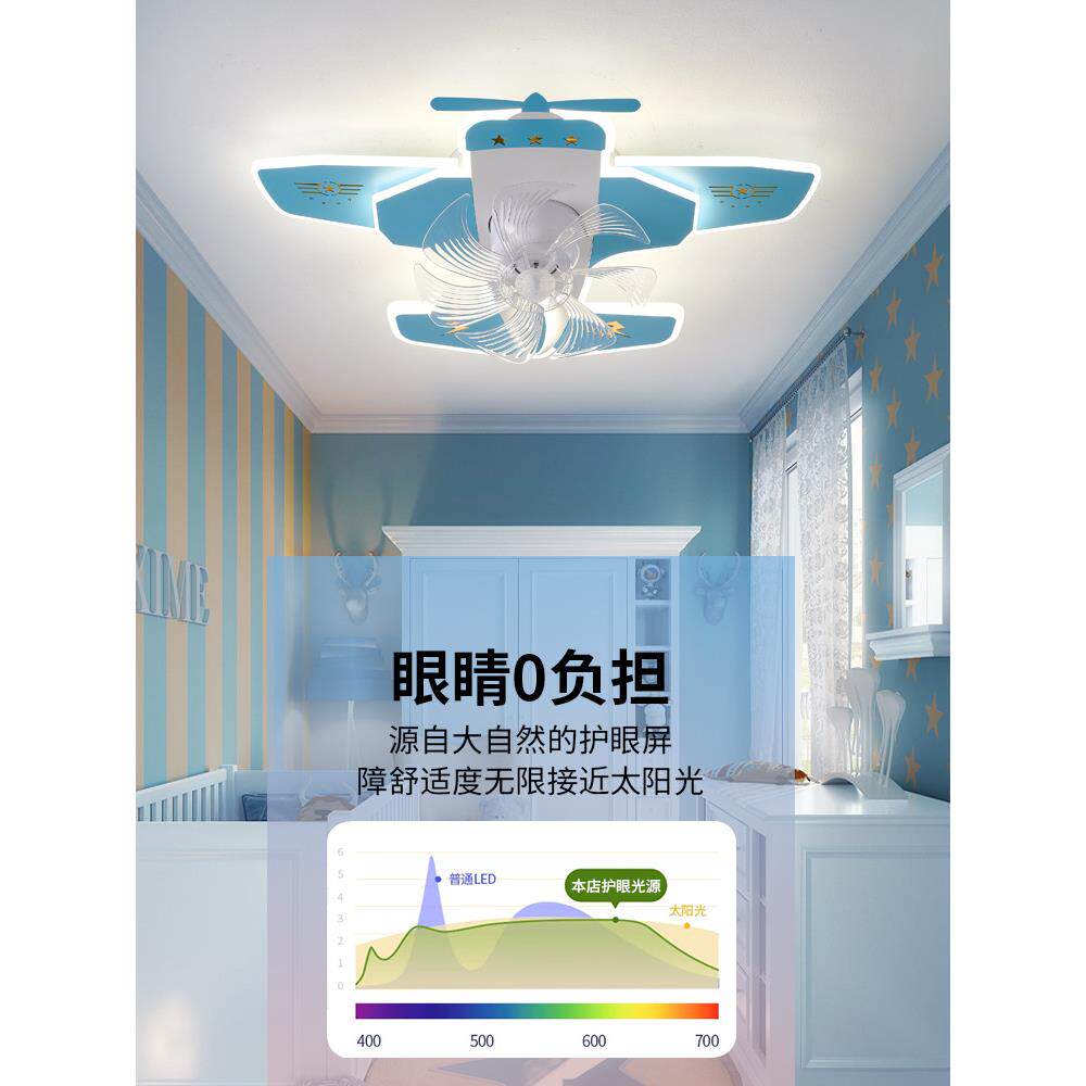 986新款男孩儿童房顶灯摇头风扇灯童卧室飞机变形动型态男模战吸