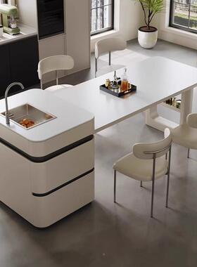 法式奶油风岛台餐新桌一体伸可缩IXJ现代简约款岩板中家用小户型