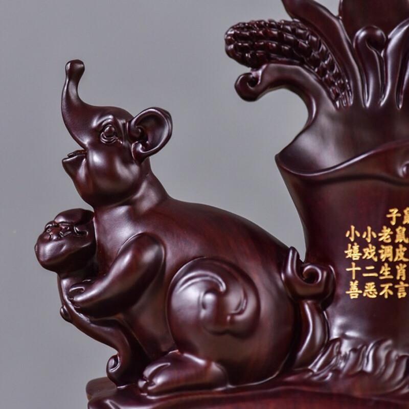 黑子檀十古二生肖鼠木笔筒雕创意实用94541木质笔桶装笔复桌面摆