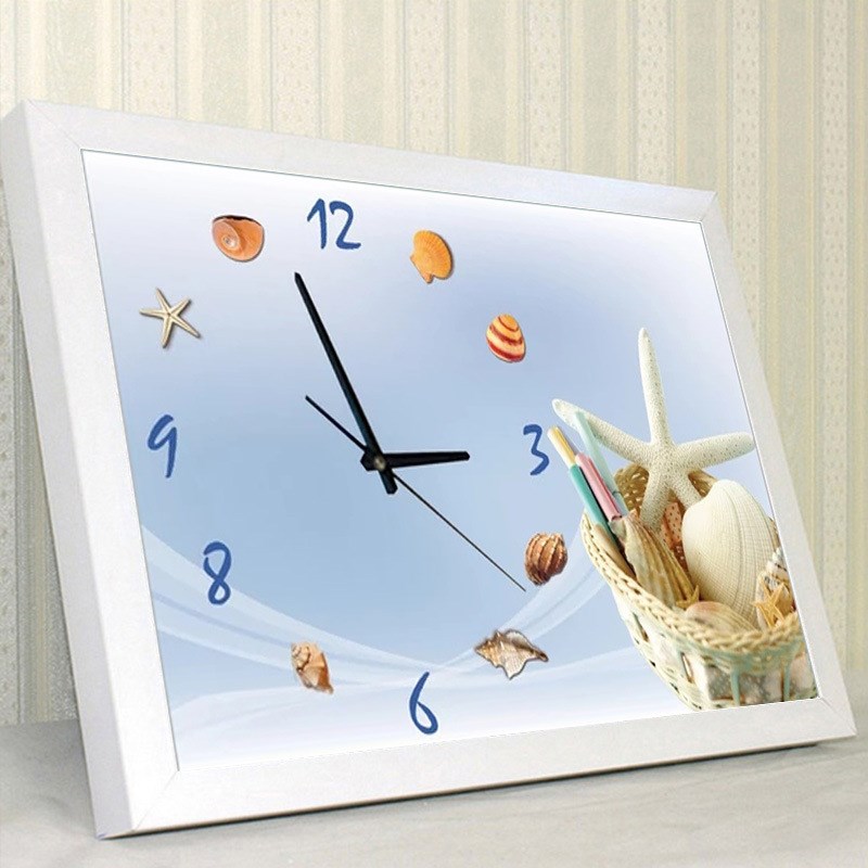 2018新款海星贝壳钟表画客厅简约贴钻十字绣5D大幅时钟钻石画满钻