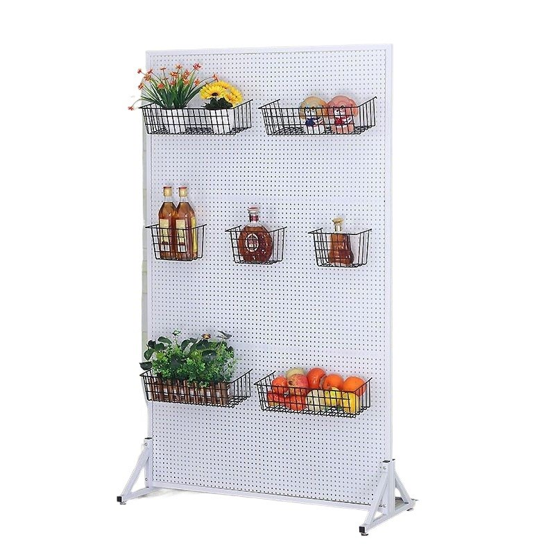 立式铁艺洞洞板落地圆孔铁板货架饰品展示厨房配件置物架超市货架