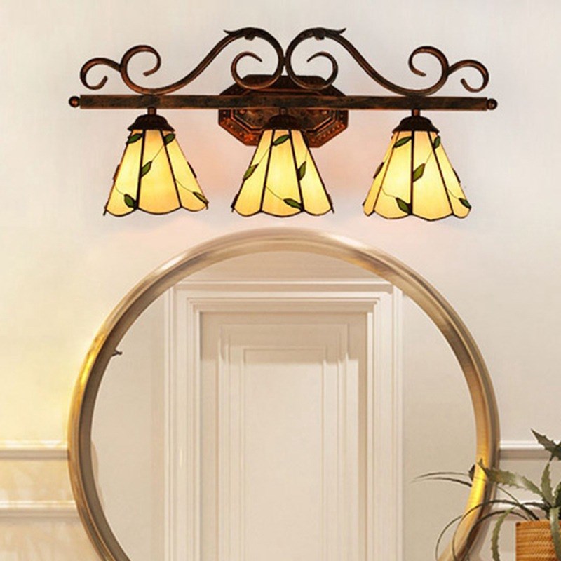 欧琈蒂凡尼复古彩色玻璃浴室镜前灯美式走廊酒吧餐厅三头壁灯