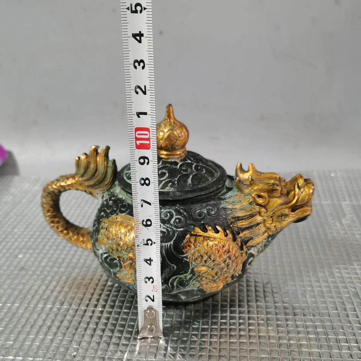 仿古铜龙头龙把铜酒壶摆件家居装饰工艺品古玩收藏铜壶百福壶