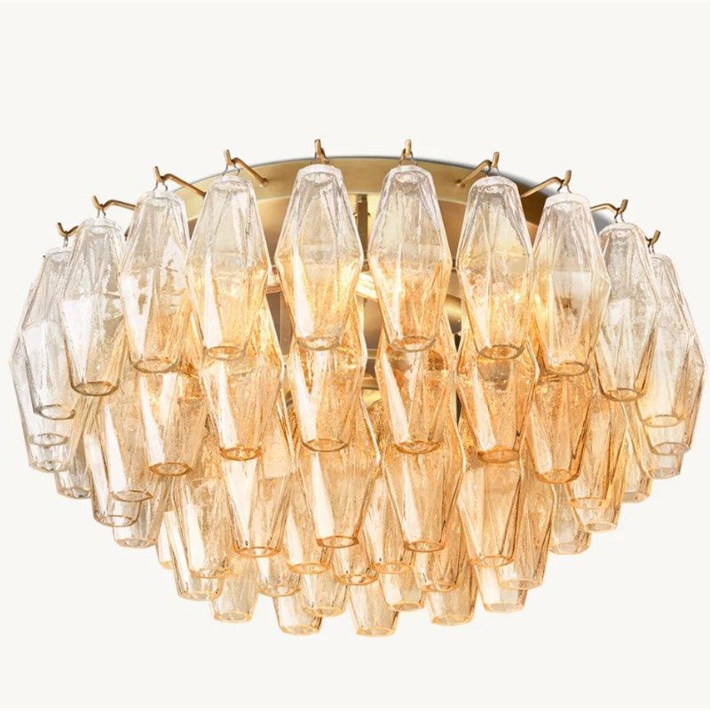 后现代美式轻奢港风棱形玻璃吊坠简约时尚个性创意圆形卧室吸顶灯