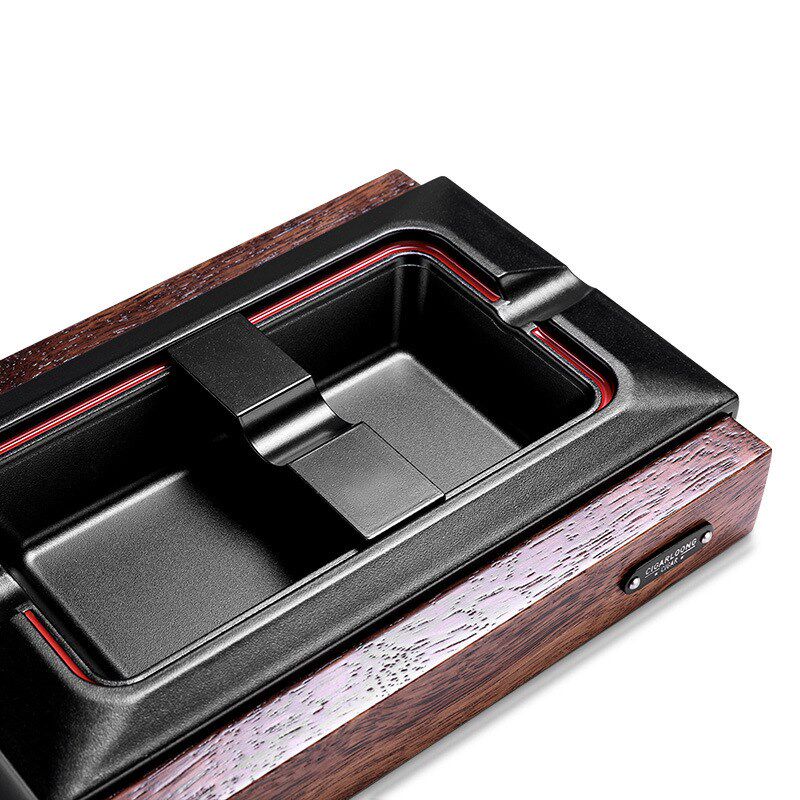 实木金属双槽雪茄烟灰缸精品家用装饰摆件灭烟器