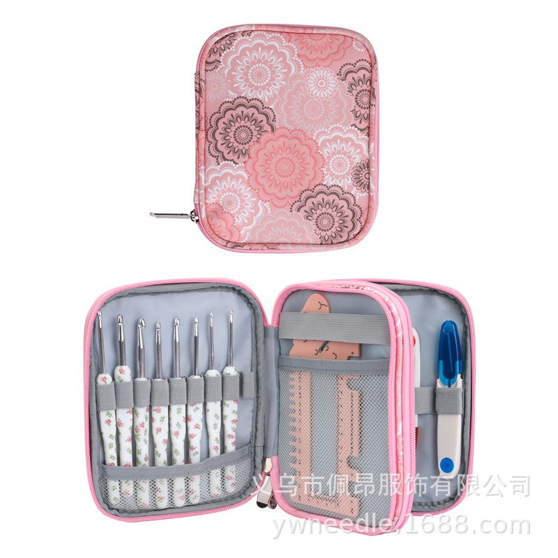 佩昂新款编织工具收纳包粉色圆圈系列棒针钩针环形针多功能收纳包