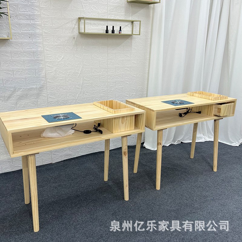 日式吸尘器美甲桌桌椅套装原实木双层收纳抽屉单双三人网红美甲台