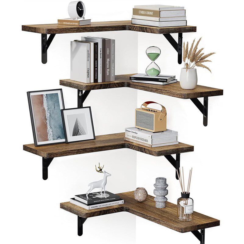 乡村风木质墙上置物架壁挂式浮动隔板实木转角收纳架杂物整理架