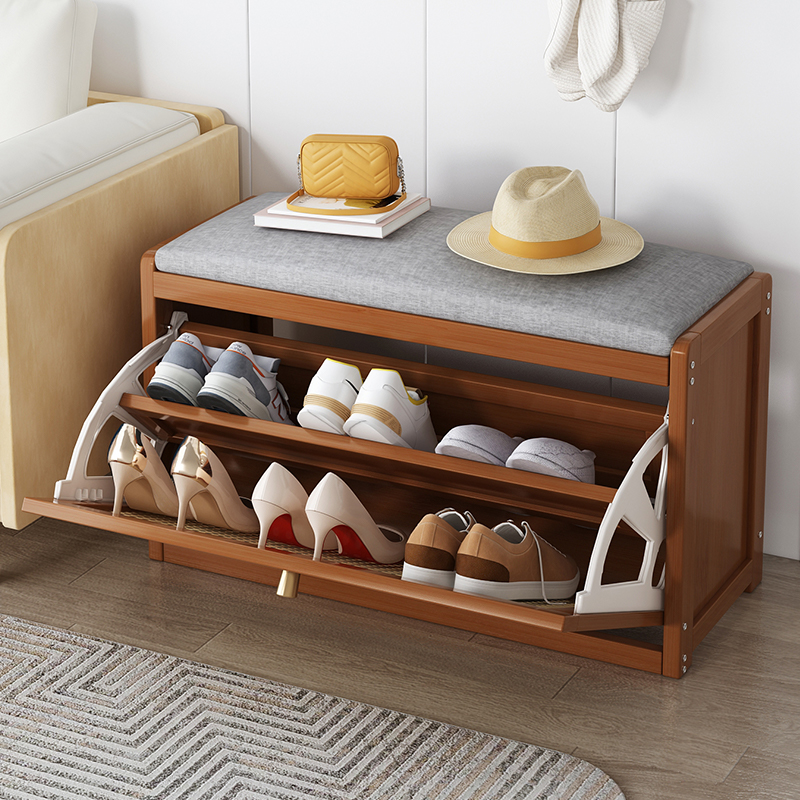 奶油风好看鞋架简易家用门口可坐换鞋凳2023新款爆款收纳鞋柜实木