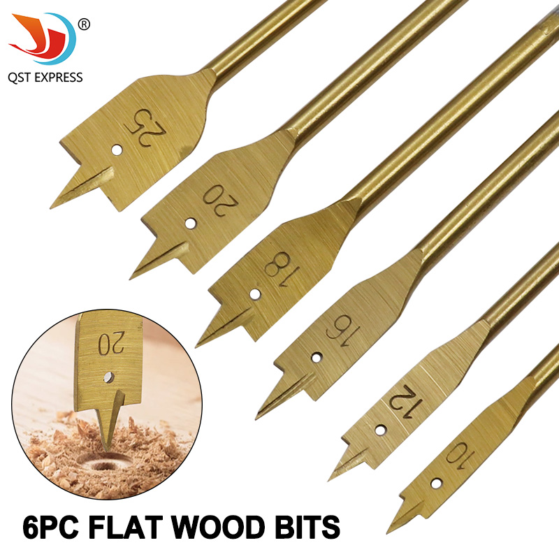 镀钛三尖木工扁钻6-8件套木工钻头木头开孔电钻配件木材打扩孔器