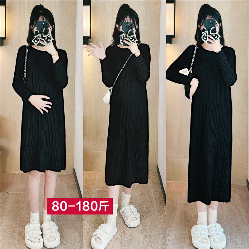 孕妇装冬装套装大码上衣内搭打底衫遮孕肚毛衣冬季加厚针织连衣裙