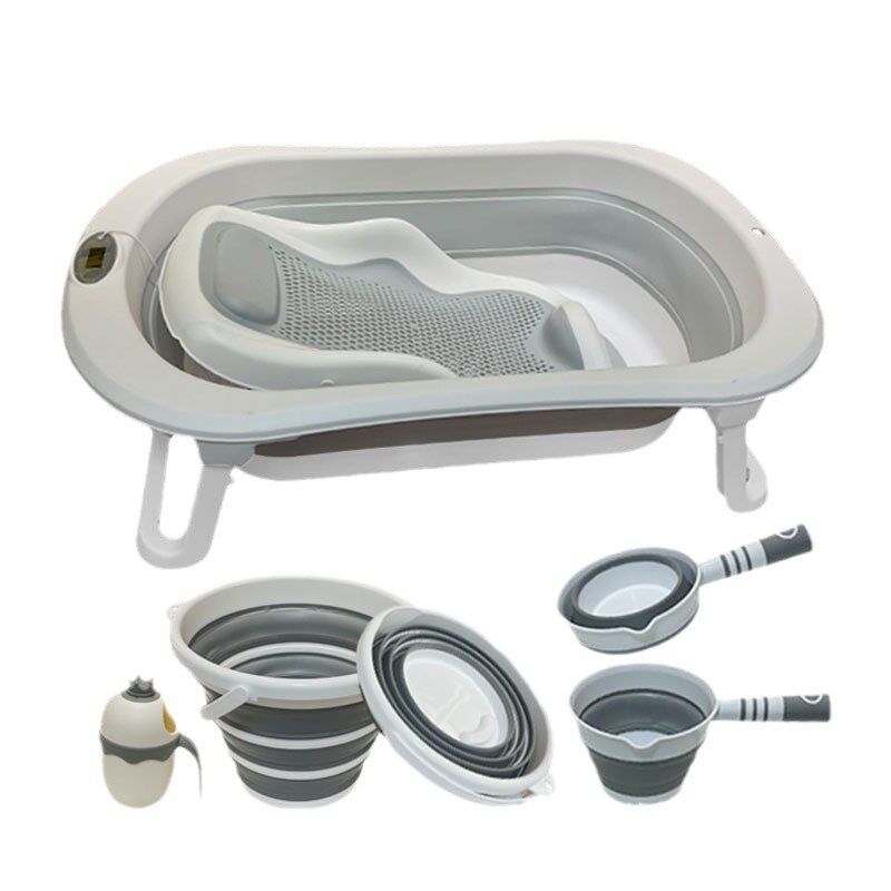 婴儿洗澡盆宝宝0-5岁小孩大号塑料儿童浴盆感温T折叠新生儿可坐躺