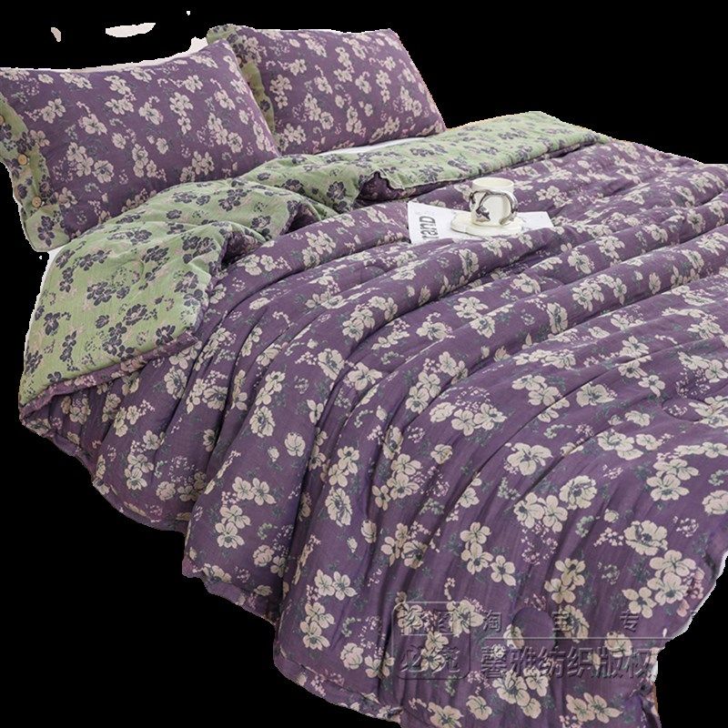 纯棉双层纱被子i夏凉被双人可水洗机洗大豆纤维薄被芯单人全棉面