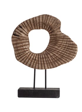 中古侘寂风艺术实木雕塑样v板间售楼处民宿酒店玄关书柜装饰品摆