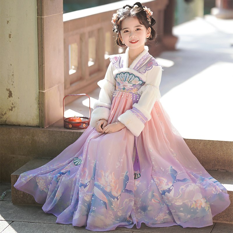 女童汉服秋冬款国风古装连衣裙2024新款儿童古风裙子加绒唐装冬季