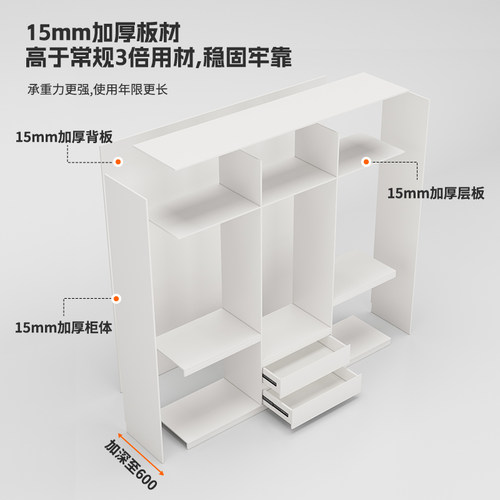 定制现代简约加深60cm深度到顶衣C柜家用卧室平开门主卧收纳大衣