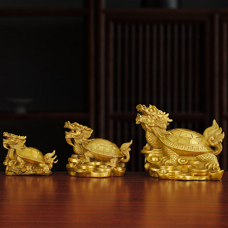 龙龟摆件纯铜龙头龟招财镇宅八卦龟装饰品办公室客厅玄关风水摆件