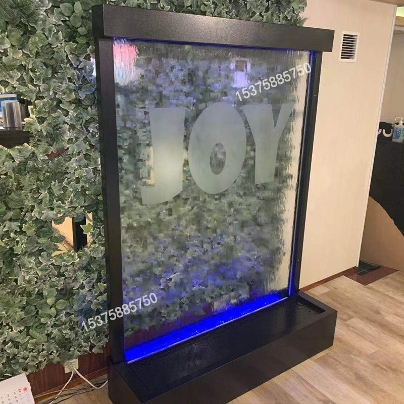 玻璃流水墙入户隔断水幕喷泉灯光室内玄I关庭院装饰造景水幕墙屏