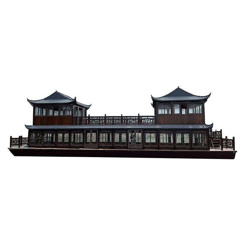 观光旅游b船乌篷船电动水上餐饮旅游观光双层画舫船手工制作木质