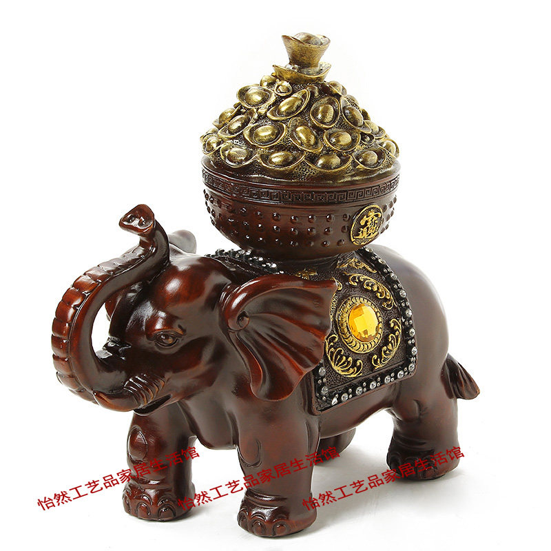 大象聚宝盆招财摆件一对电视背景墙博古架K客厅新房装中式装饰饰