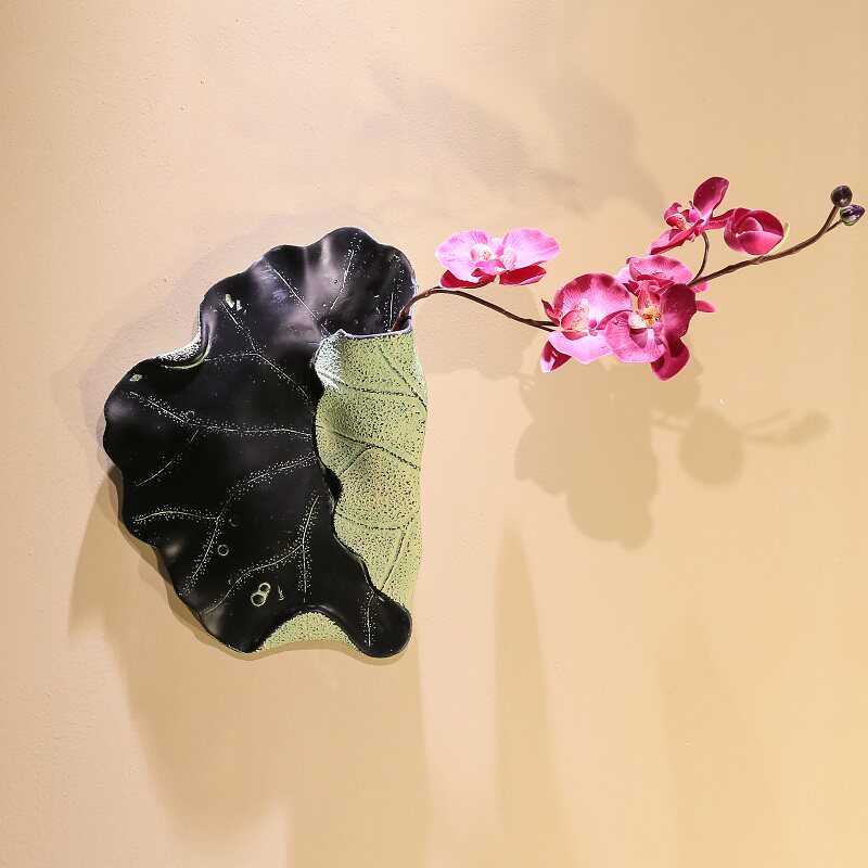中式荷叶花插现代家居墙壁装饰书房玄F关挂件艺术立体壁饰浮雕花