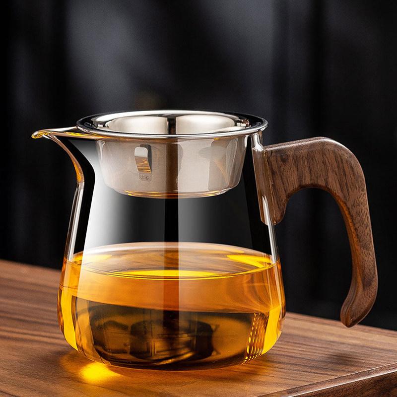 木把耐热加厚玻璃公道杯带茶漏