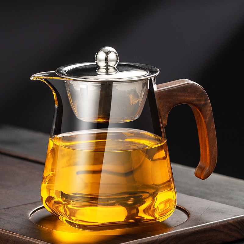 木把耐高温玻璃公道杯带盖茶漏图片